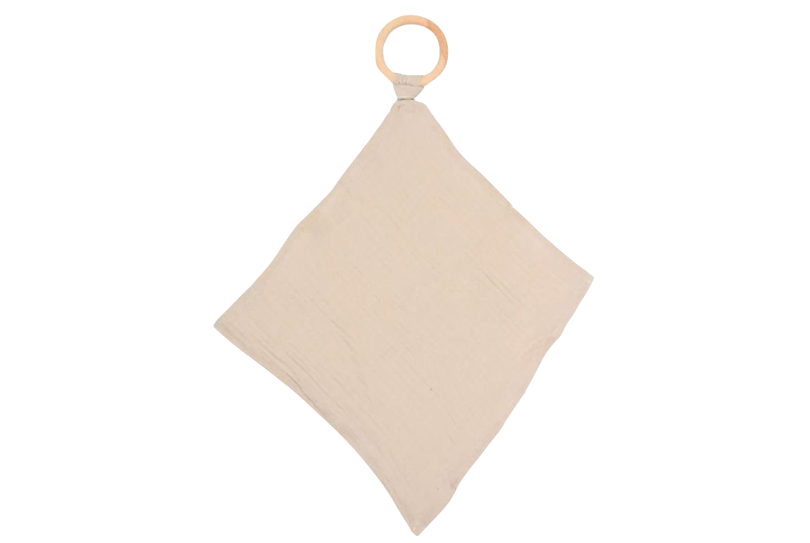 Mousseline bio avec anneau en bois beige 1