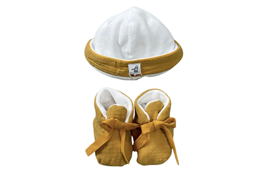 Coffret bonnet + chausson moutarde