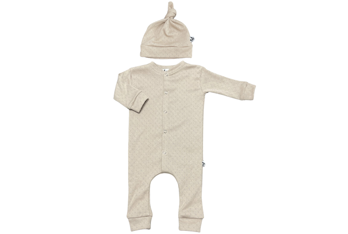 Pyjama + bonnet coton pointelle beige foncé