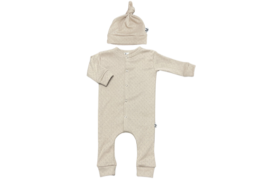 Pyjama + bonnet coton pointelle beige foncé