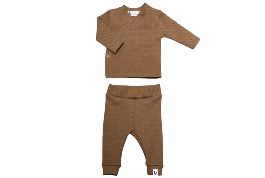 Chemise portefeuille + pantalon coton gaufré marron 1