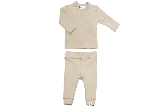 Chemise portefeuille + pantalon coton gaufré beige foncé 1